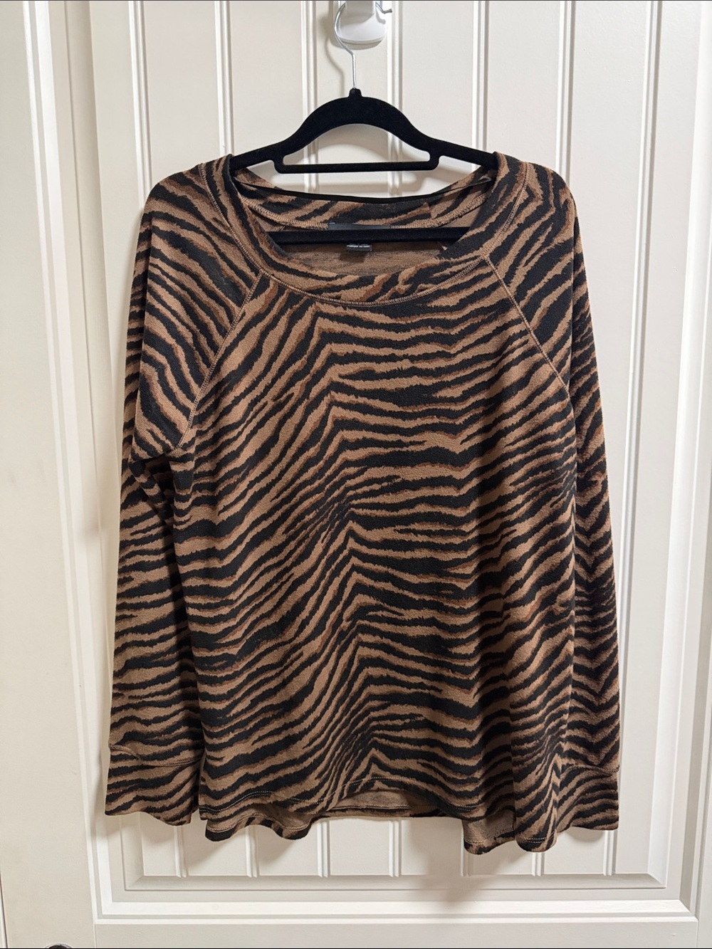 Sanctuary Brown and Black Zebra-Print Scoop Neck Sweater